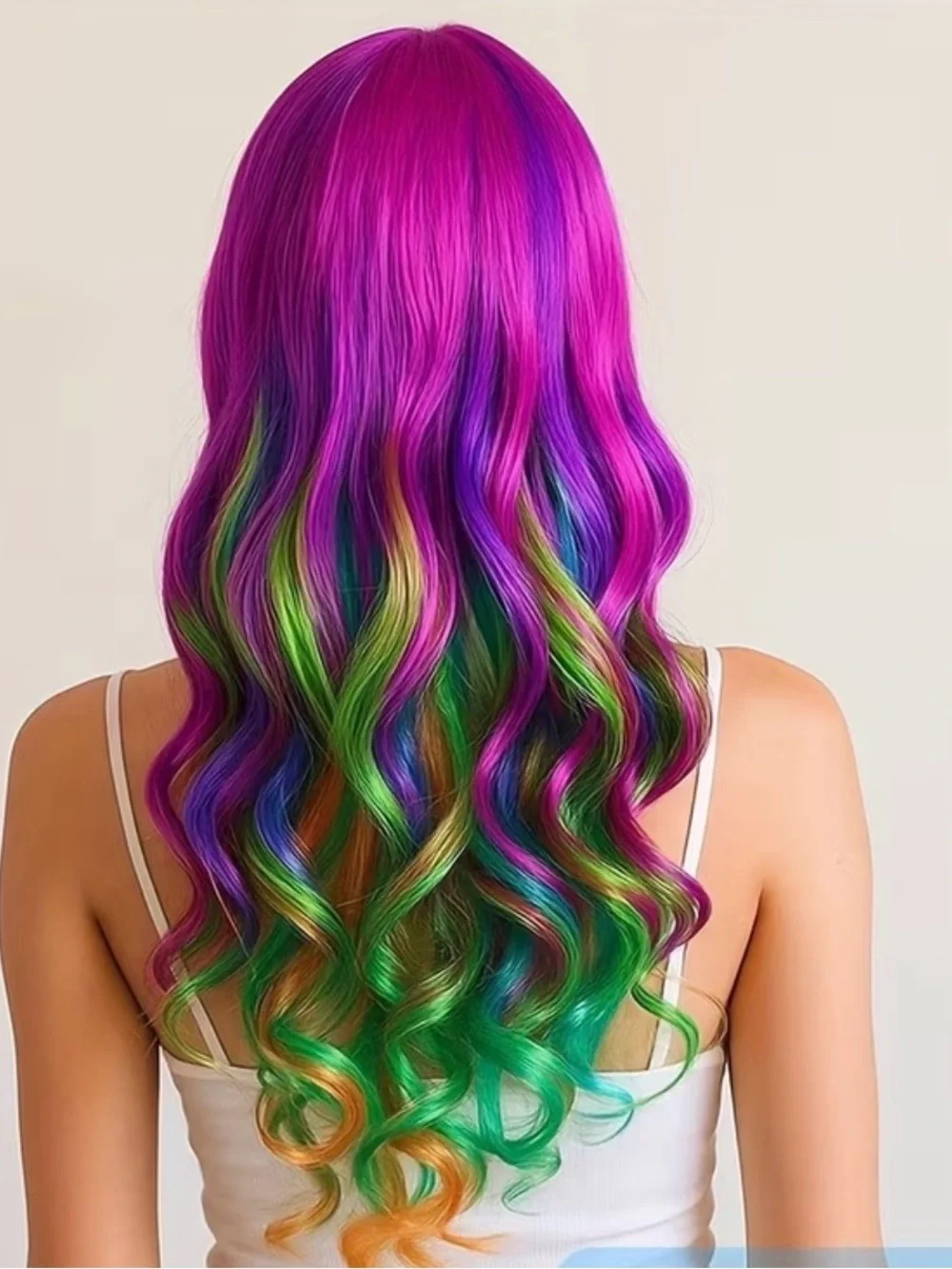 Vibrant Multi-Color Long Women’s Wig - Fuchsia, Blue & Teal